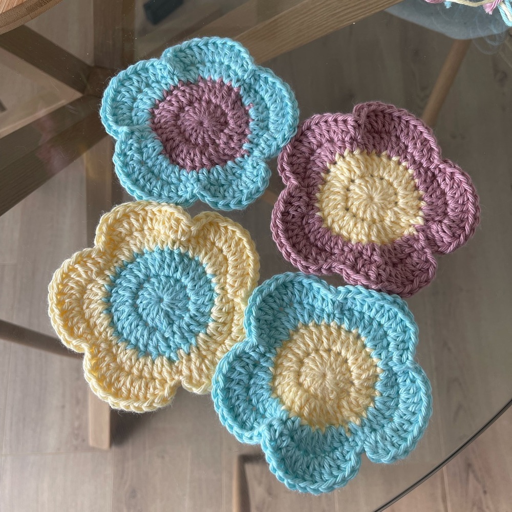 Crochet Flower Coasters Set
